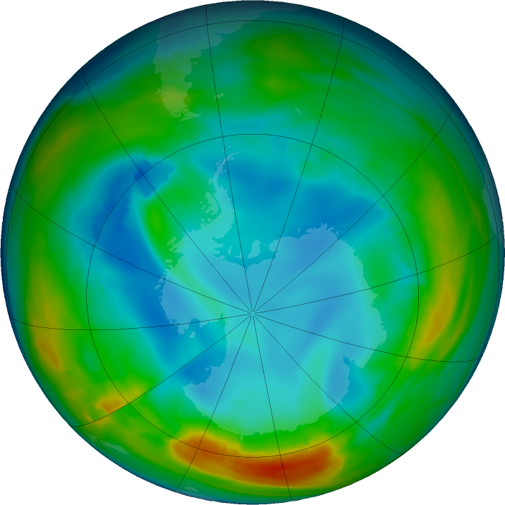 Antarctic ozone map for 20 July 2016